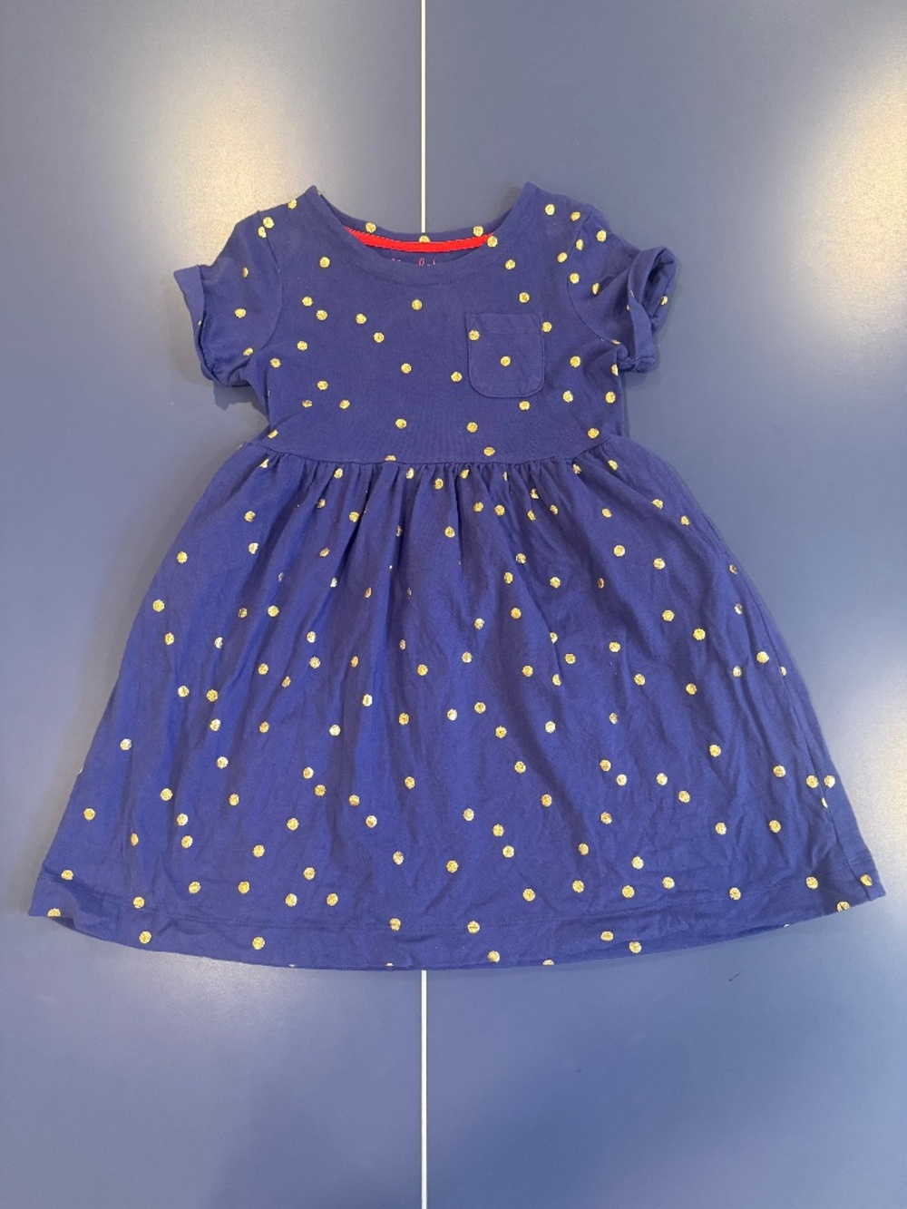 Size 6-7 Mini Boden Navy Polka Dot Jersey Dress